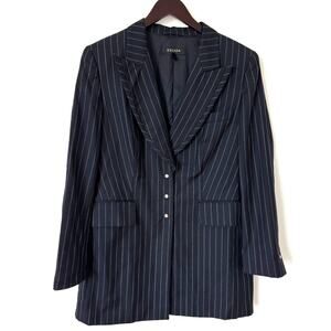 Vintage Escada Navy Blue Pinstripe Longline Wool Blazer EU 42- 80's